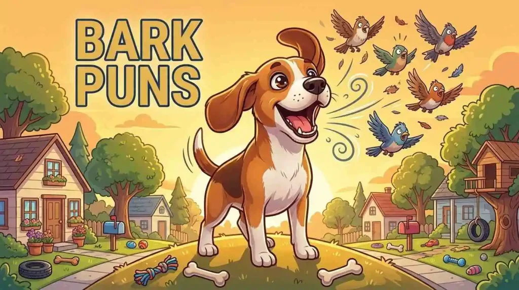 Playful barking dog cartoon scene