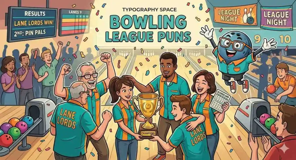 Bowling league team celebrating victory