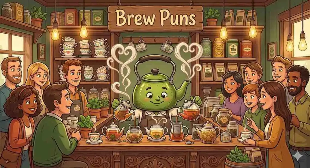 Funny brewing tea scene
