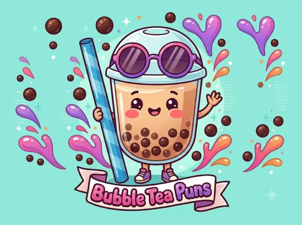 Happy bubble tea holding straw