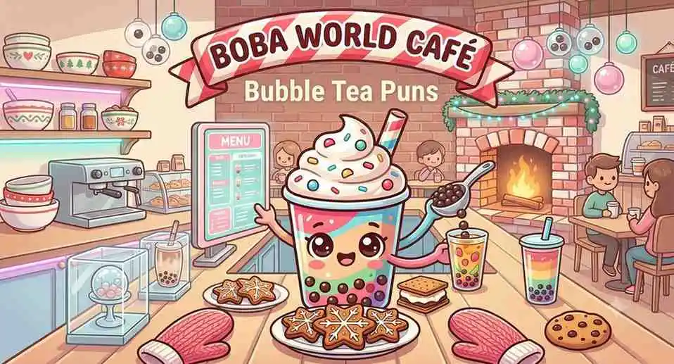 Colorful bubble tea cafΓ© scene