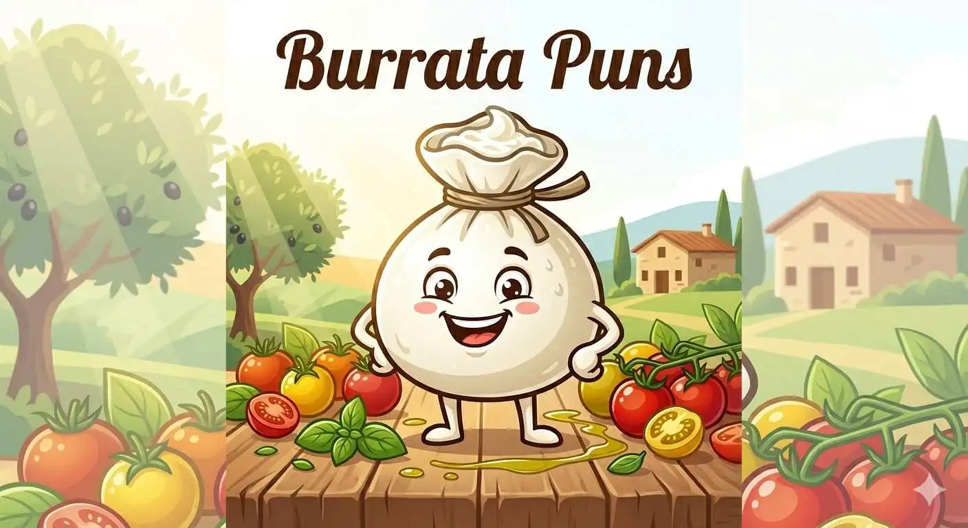 Happy cartoon burrata posing proudly