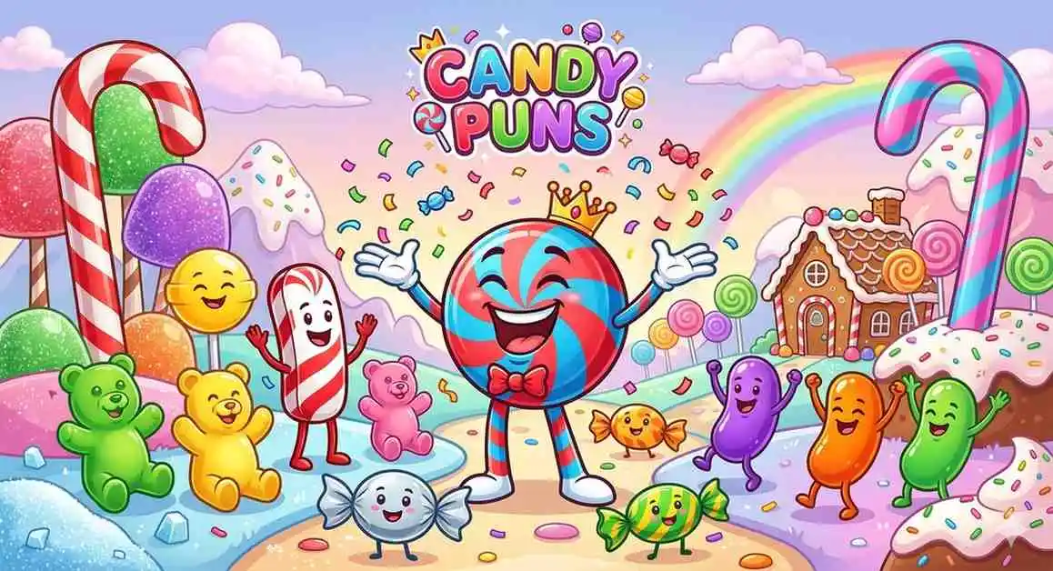 Funny cartoon candies smiling together