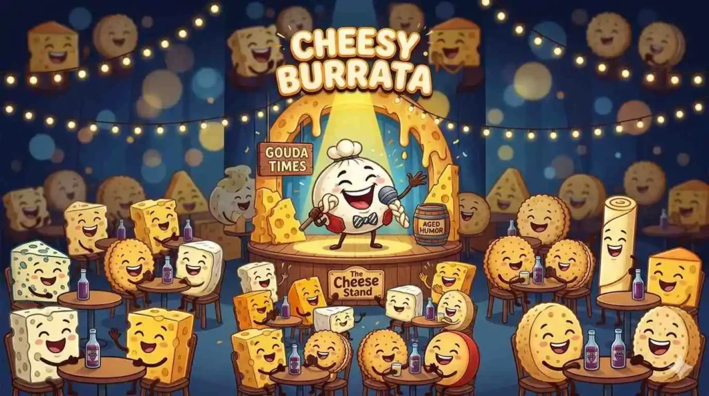 Goofy burrata cheese making jokes