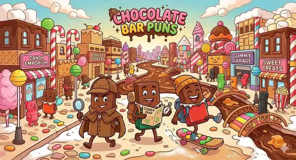 Funny chocolate bars having adventures