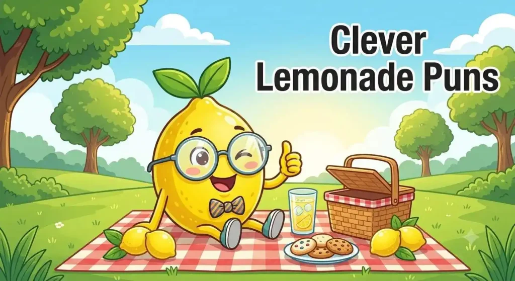 Cute lemonade character at picnic