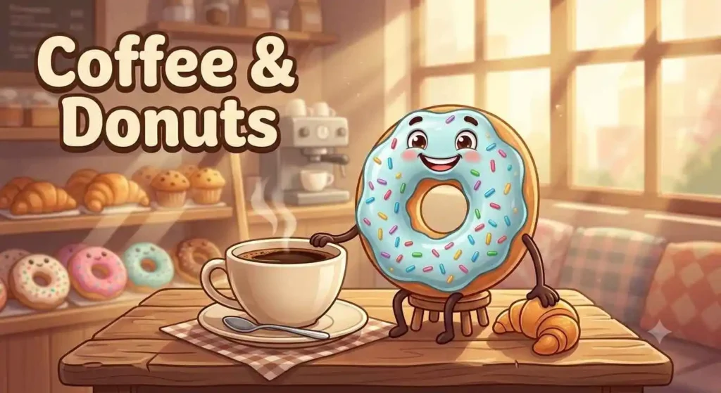 Donut and coffee breakfast scene