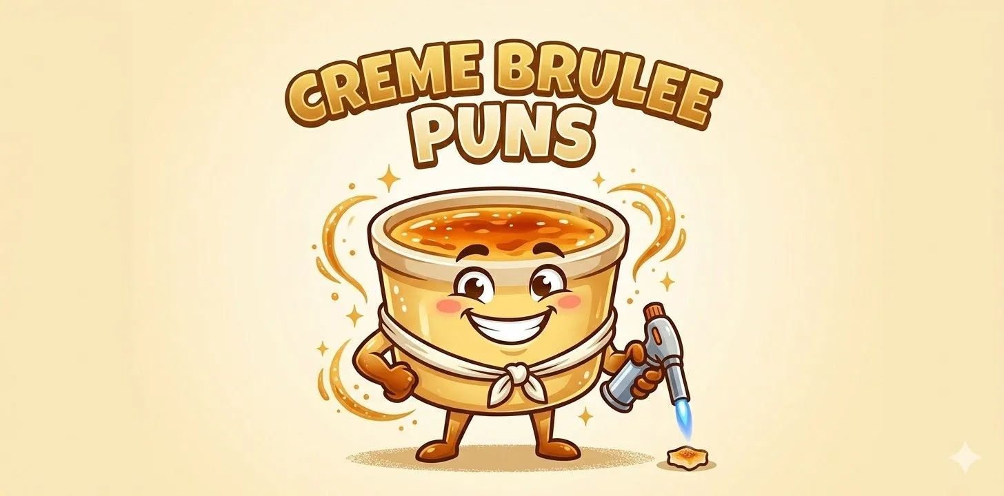 Happy creme brulee mascot smiling