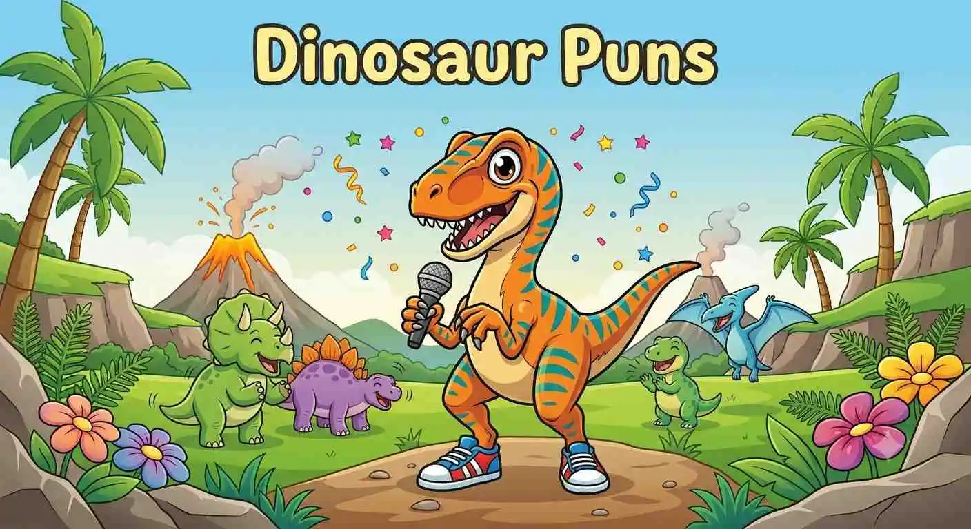 Cute dinosaurs telling jokes