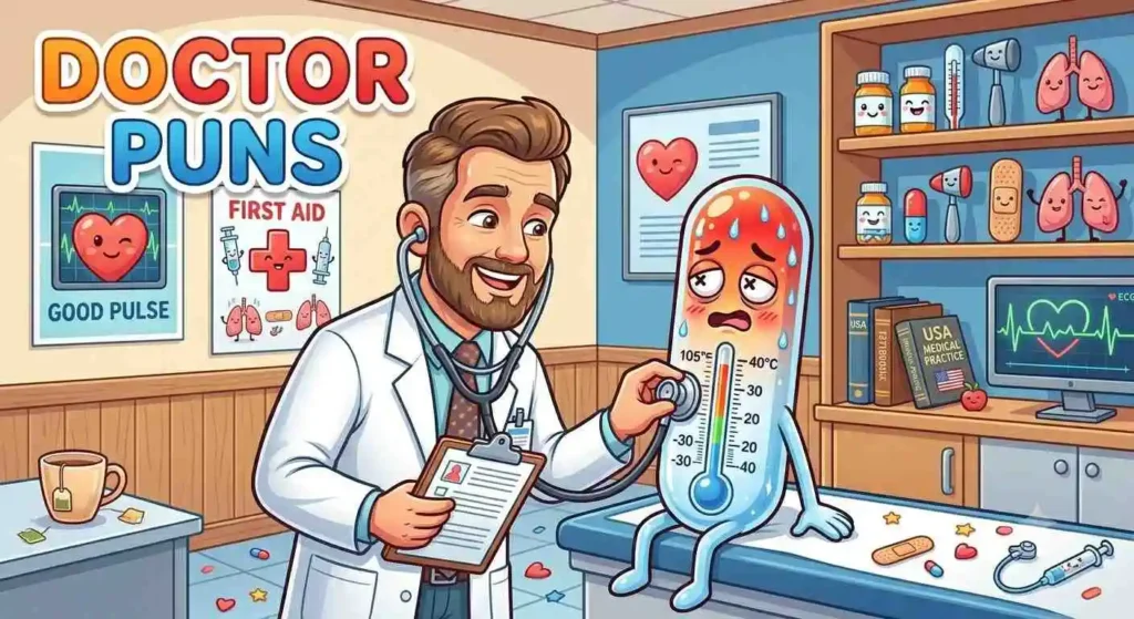 Cartoon doctor giving funny checkup