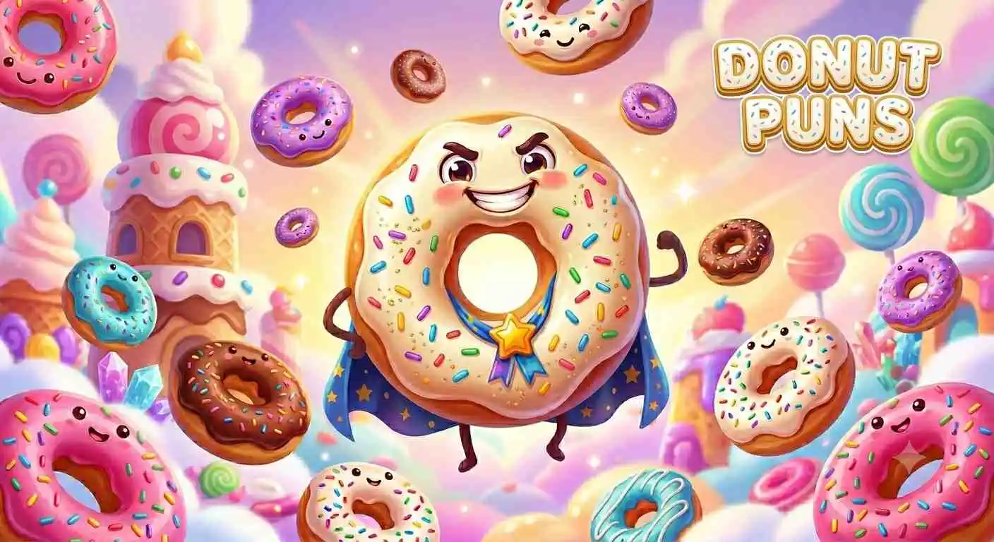 Colorful donut mascot celebration scene