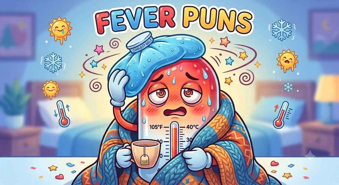 Cartoon fever character feeling overheated.