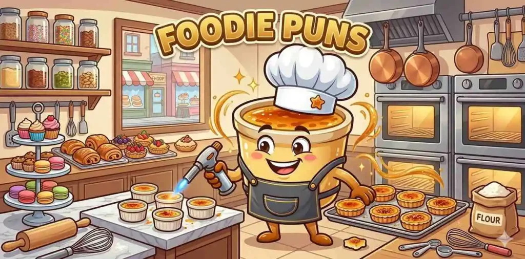 Cartoon creme brulee chef cooking