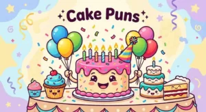 Smiling cartoon cakes celebrating together