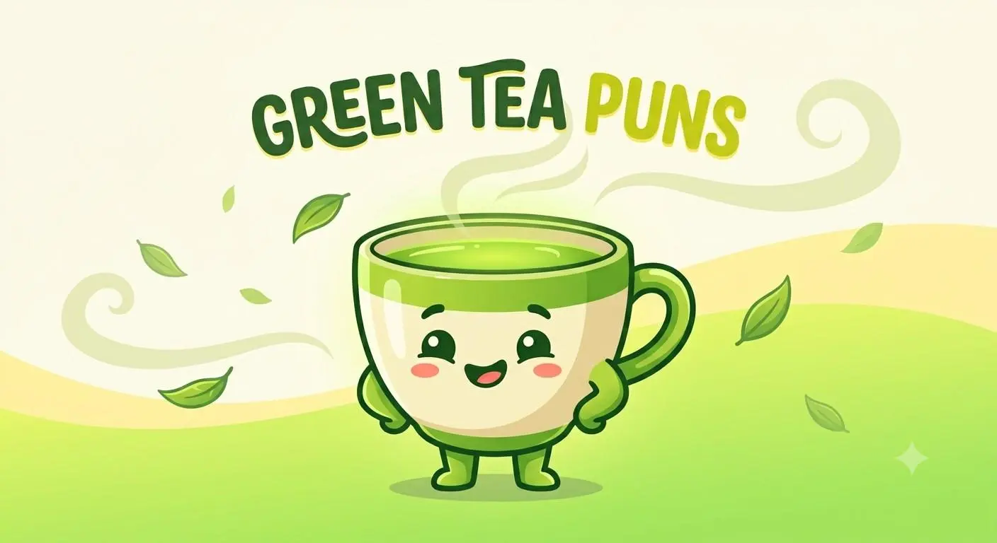 Happy green tea cup character