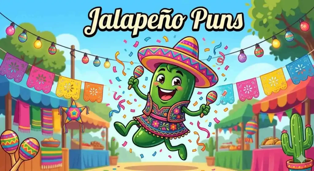 Cartoon jalapeno dancing at party