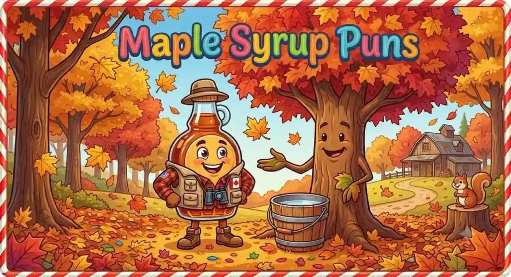 Maple syrup character near tree