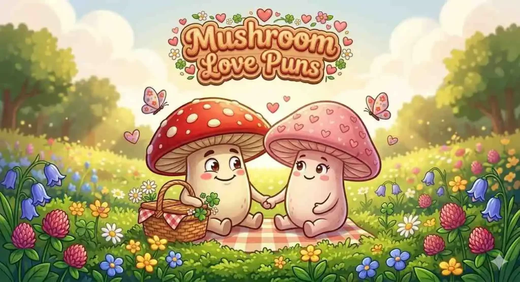 Romantic mushrooms holding hands