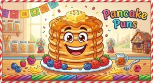 Happy pancake stack with syrup