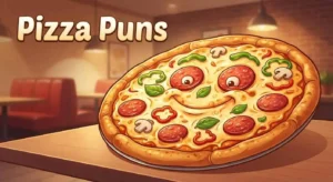 Funny pizza with playful expression
