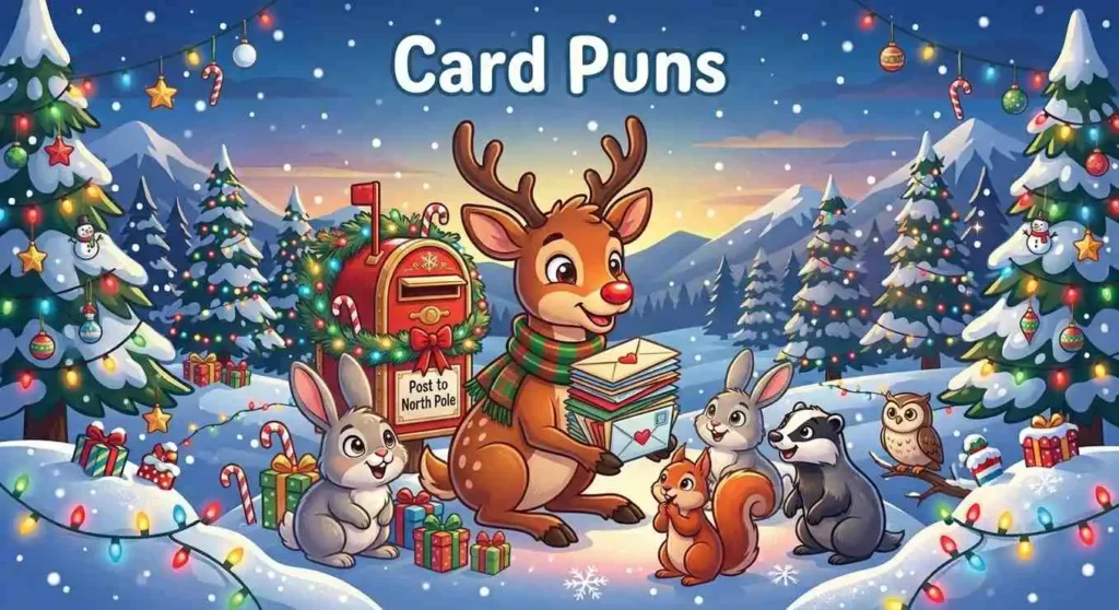 Rudolf holding Christmas cards