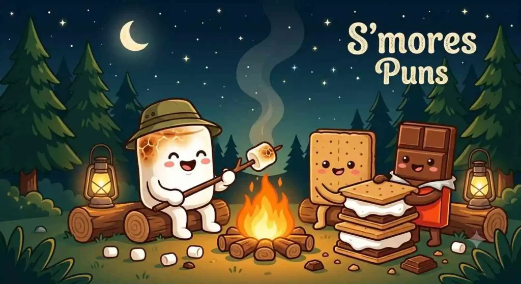 Marshmallows making s'mores by campfire