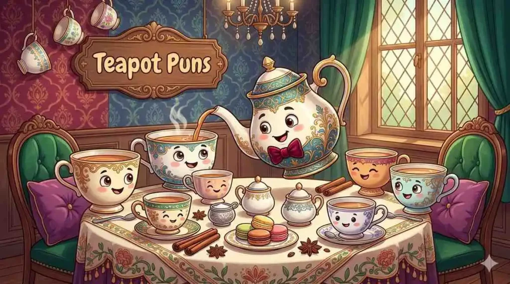 Happy cartoon teapot character