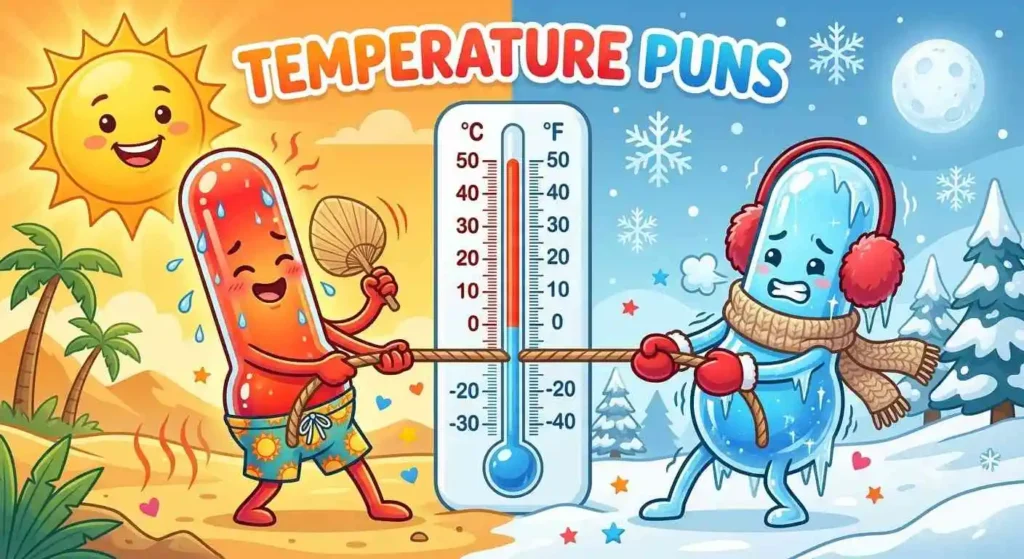 Funny hot and cold thermometer characters
