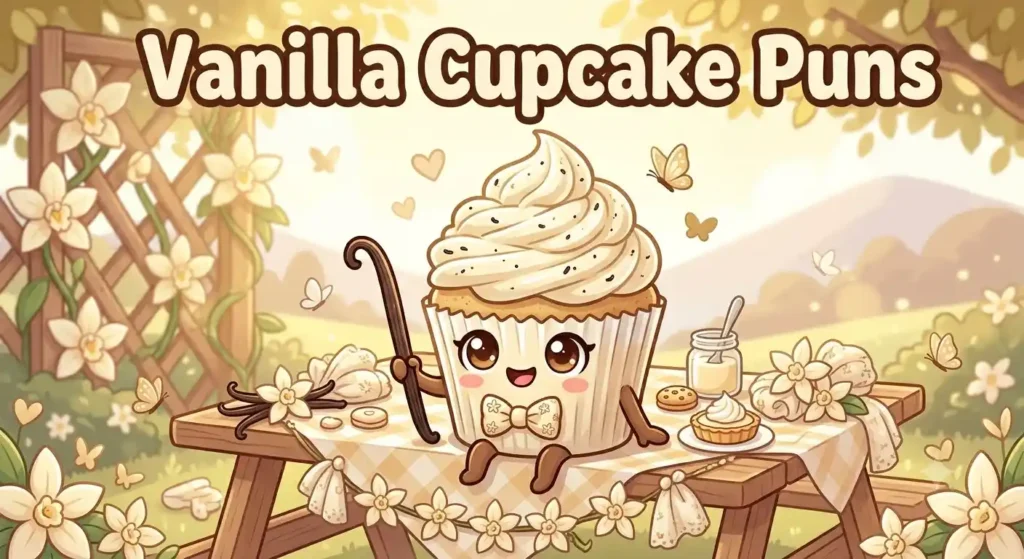Smiling vanilla cupcake with sprinkles