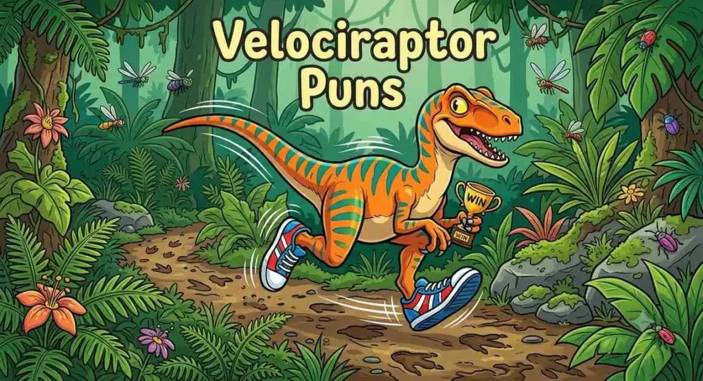 Funny velociraptor running happily