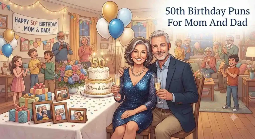 Parents celebrating 50th birthday together