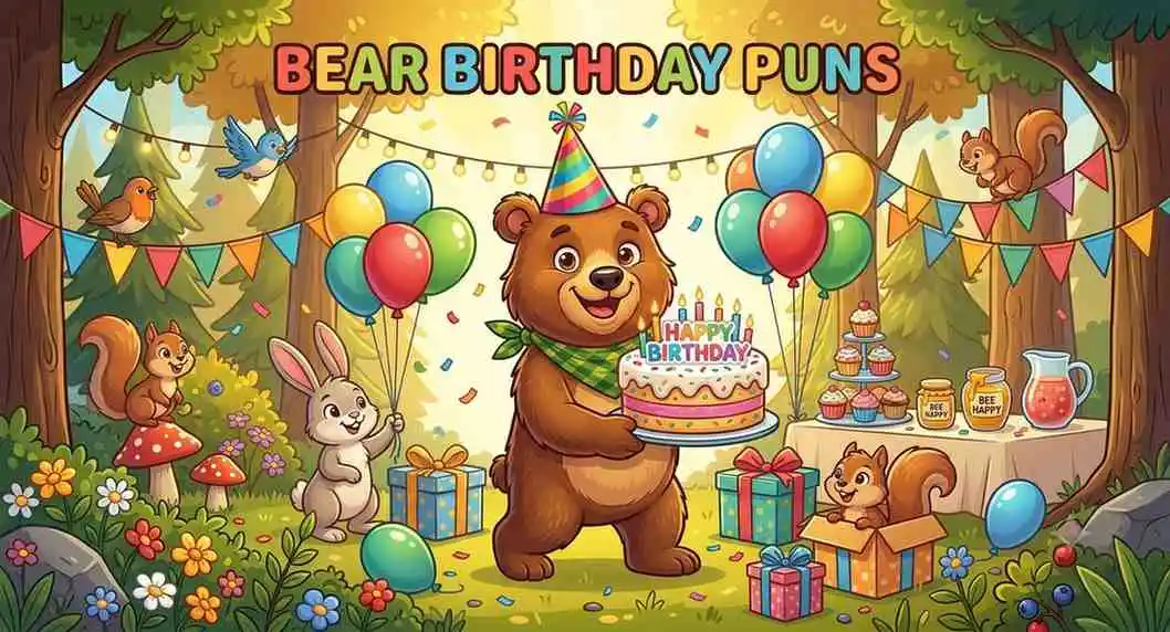 Happy birthday bear party scene