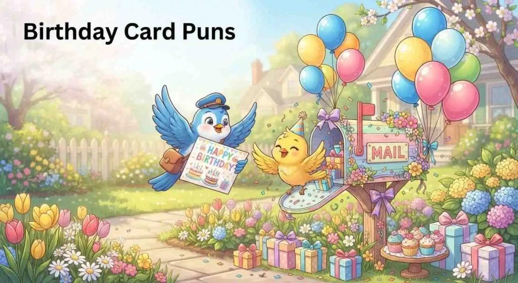 Bird delivering birthday greeting card