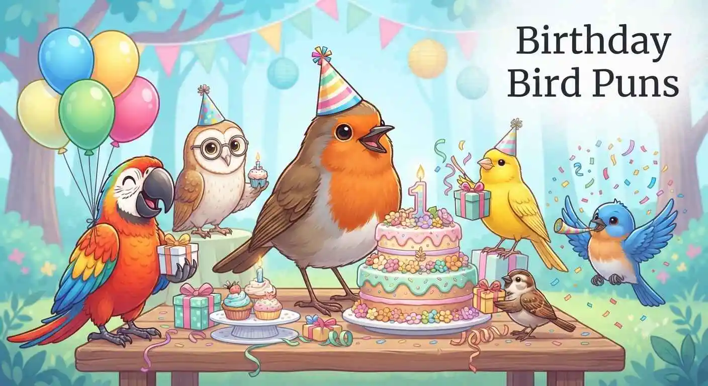 Colorful birthday birds celebrating together