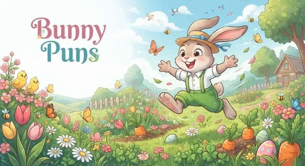 Funny bunny hopping happily