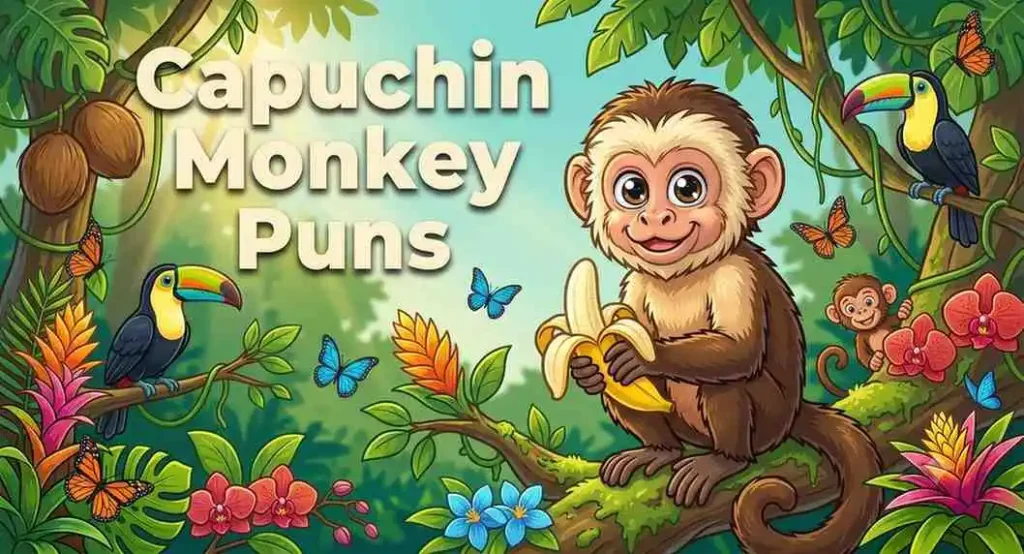 Cute capuchin monkey holding banana