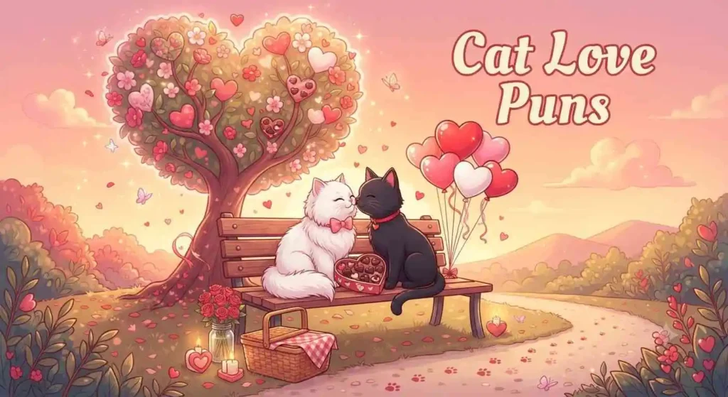 Romantic cats sharing hearts