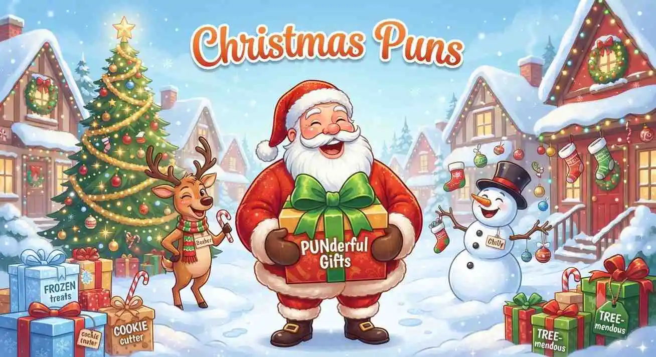 Funny Christmas characters celebrating together