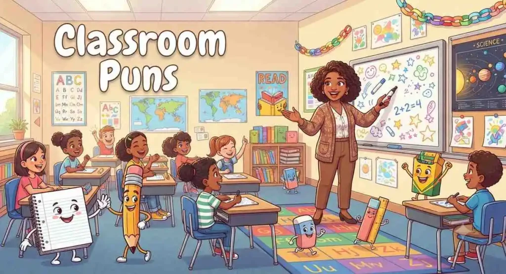 Funny classroom learning scene