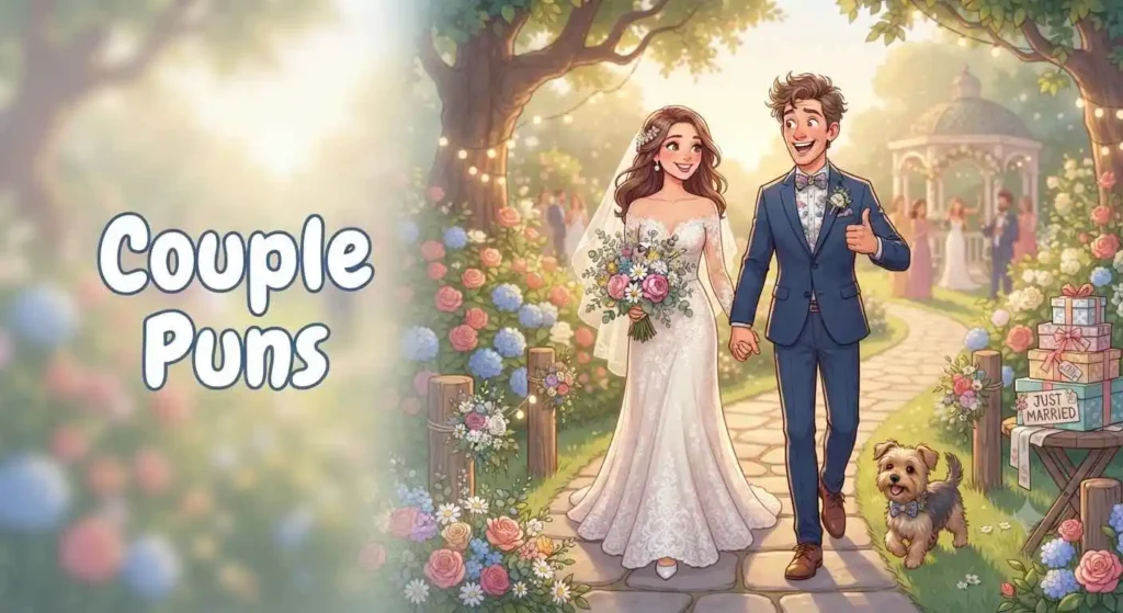 Cute newlywed couple smiling