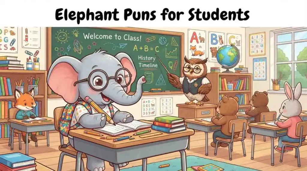 Student elephant in classroom smiling