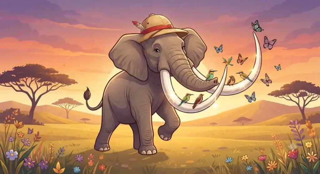 Elephant showing funny tusks