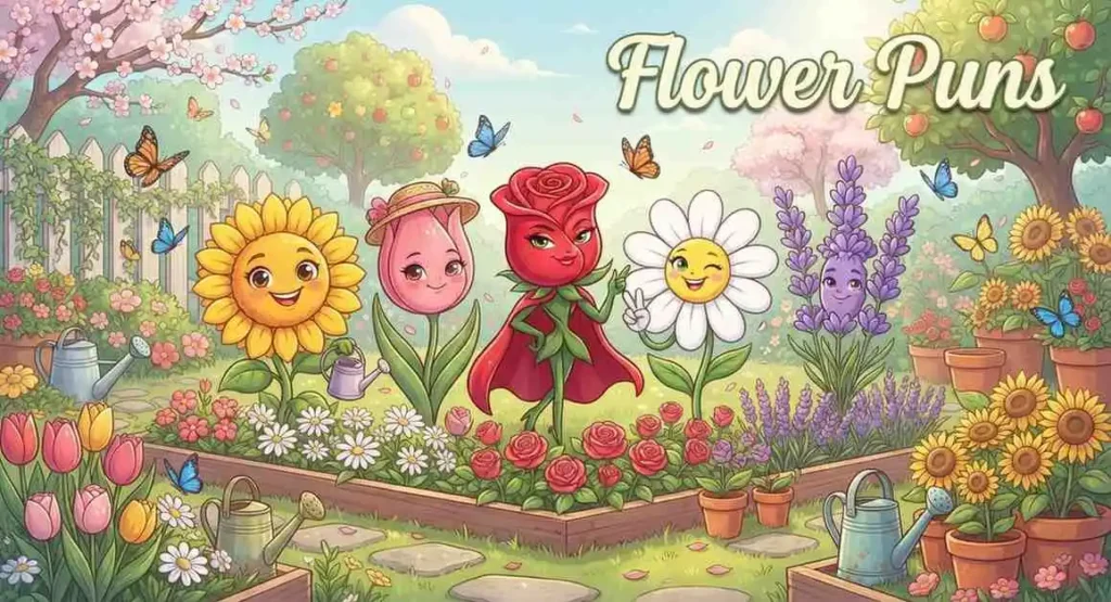 Funny blooming flower characters