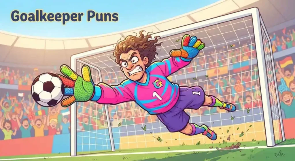 Funny goalkeeper making save