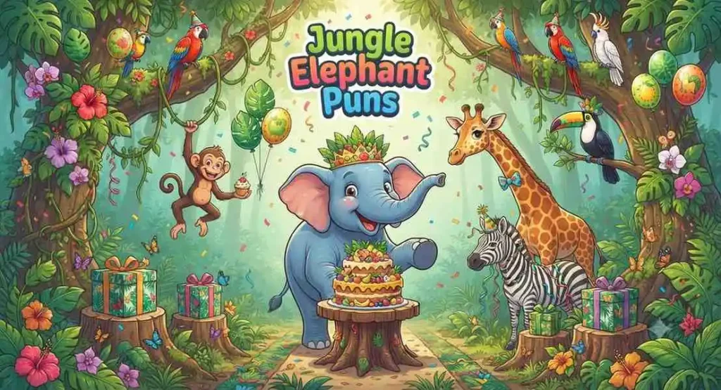 Happy jungle elephant birthday celebration