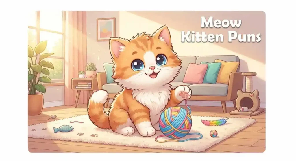 Playful kitten chasing colorful yarn