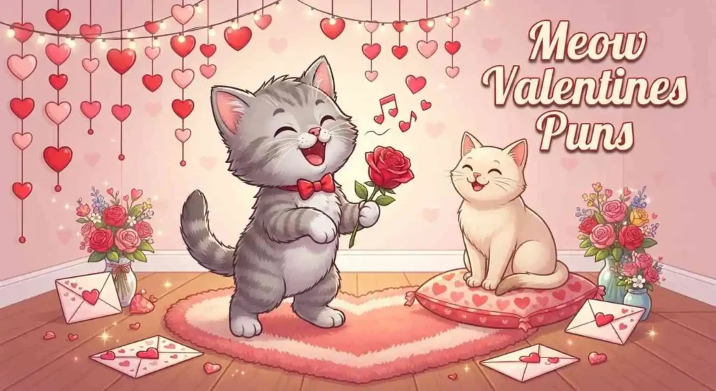 Playful meowing Valentine cat