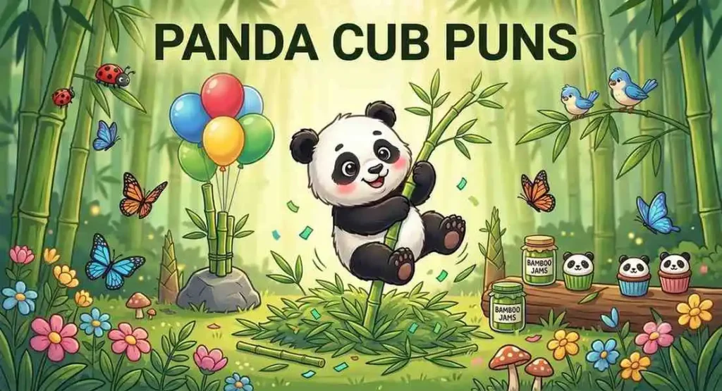 Playful baby panda climbing bamboo