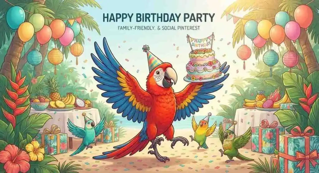 Funny parrot birthday celebration