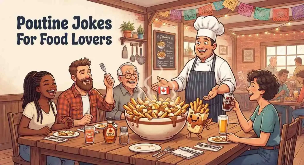 Food lovers enjoying poutine 
